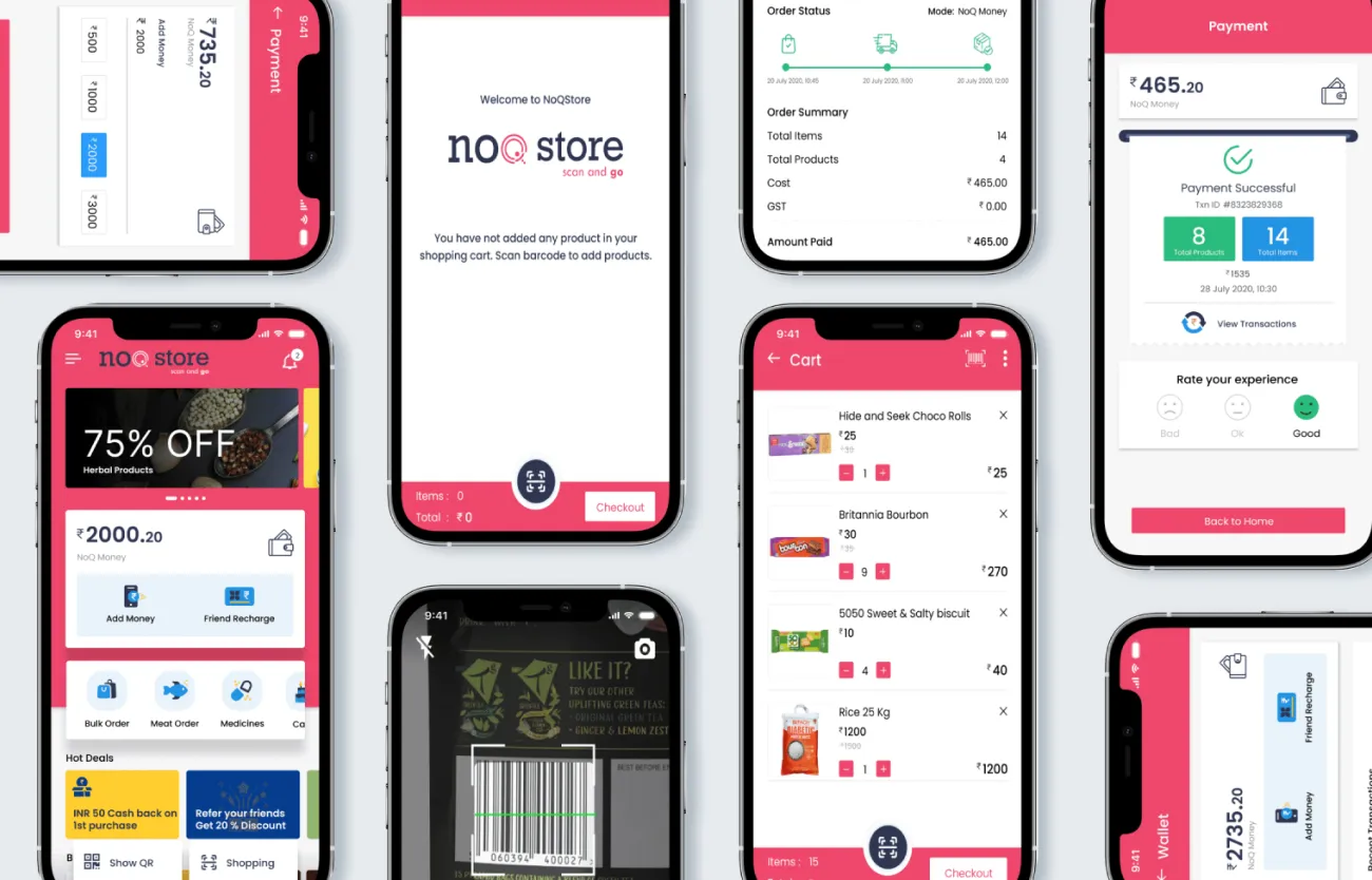 NoQ Store — final screens mockup